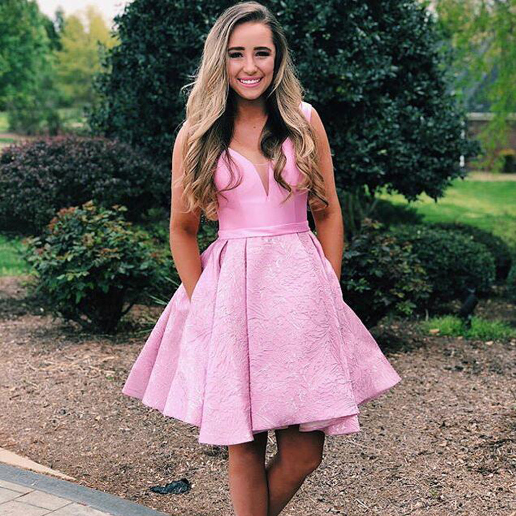 Pink A-Line Sleeveless Homecoming Dress, Lace Cheap Homecoming Dress, KX1286