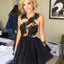 Black Organza A-Line Homecoming Dress, Sleeveless Applique Open-Back Homecoming Prom Dress, KX1298