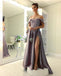 Off Shoulder Satin Sexy Backless Slit Prom Dresses, FC1560