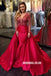 Red Long Sleeve Beaded Backless Deep V-neck Prom Dresses, FC1952