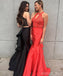 Two Pieces Mermaid Sleeveless Lace Open-back Satin Long Prom Dresses, FC1956