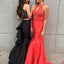 Two Pieces Mermaid Sleeveless Lace Open-back Satin Long Prom Dresses, FC1956