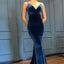 Vintage Straps V-Neck Velvet Mermaid Backless Cheap Prom Dresses, FC2032