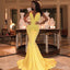 Sexy Deep V-neck Spaghetti Straps Mermaid Yellow Jersey Backless Prom Dresses, FC2194