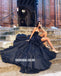 Black High-Low A-line Backless Sweetheart Beaded Charming Prom Dresses, FC2296