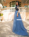 Charming Long Sleeves A-line Tulle Floor-length Applique Prom Dresses, FC4328