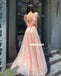 Elegant A-line Lace Backless Long Floor-Length Prom Dresses, FC4352