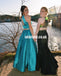 Two Pieces A-Line Satin Prom Dresses, OPen-Back Sleeveless Prom Dresses, KX1004