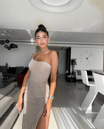 One-Shoulder Mermaid Sexy Side High Slit Sparkle Prom Dresses, FC6223