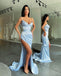 Gorgeous Mermaid Sexy Slit Sweetheart Satin Long Sequin Prom Dresses, FC6250