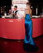 Straight Neck Royal Blue Satin Slit Backless Prom Dresses, FC6254