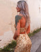 Gold Two-Pieces Sequin Spaghetti Straps V-neck Backless Prom Dresses, FC6492