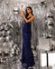 Royal Blue Sparkle Spaghetti Straps Backless Mermaid Prom Dresses, FC7009