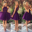 Purple Sexy Open back Halter Beaded homecoming prom dresses, CM0022