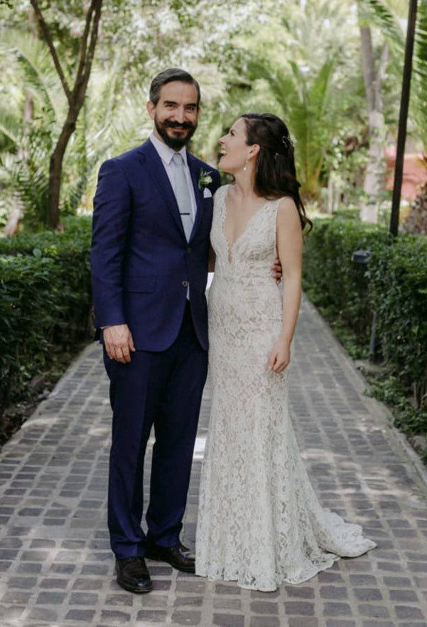 Beautiful Lace Mermaid Deep V-Neck Backless Long Floor-Length Sleeveless Wedding Dress, FC1481