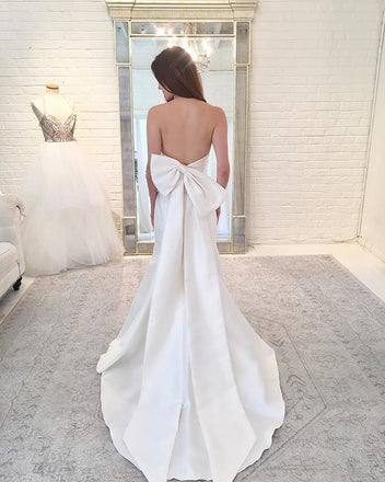 Straight Neckline Satin Backless Mermaid Wedding Dress with Bow-Knot, FC1584