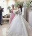 Luxury Lace White A-Line Wedding Dress, Charming Long Sleeve Tulle Wedding Dress, KX1627