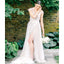 Cap Sleeve A-line Tulle Open-back Sexy Slit Applique Wedding Dresses, FC1904