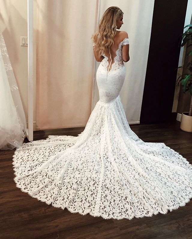 Popular Lace Off Shoulder Sexy Mermaid Wedding Dresses, FC3864