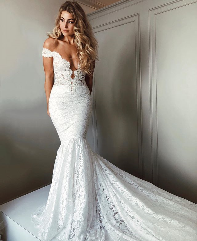 Popular Lace Off Shoulder Sexy Mermaid Wedding Dresses, FC3864