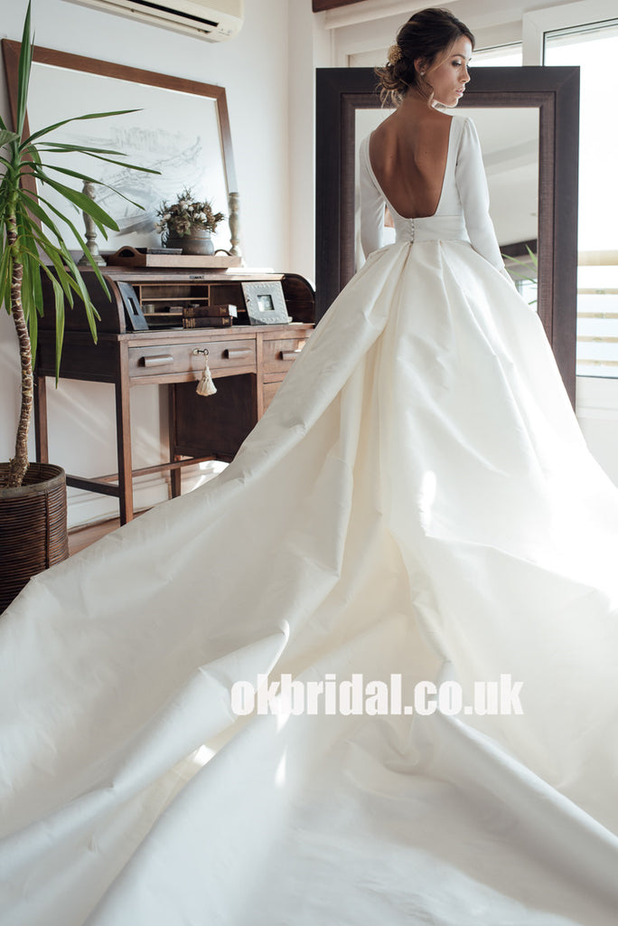 Long Sleeve Wedding Dress with Detachable Satin Skirt, Tulle A-Line Wedding Dress, KX1126