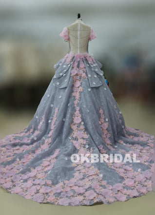 Luxurious Ball Gown Backless Appliqued Wedding Dress, Wedding Gown with Flowers, KX905