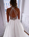 Custom A-line Halter Backless Organza Beaded Beach Wedding Dresses, FC6001-1